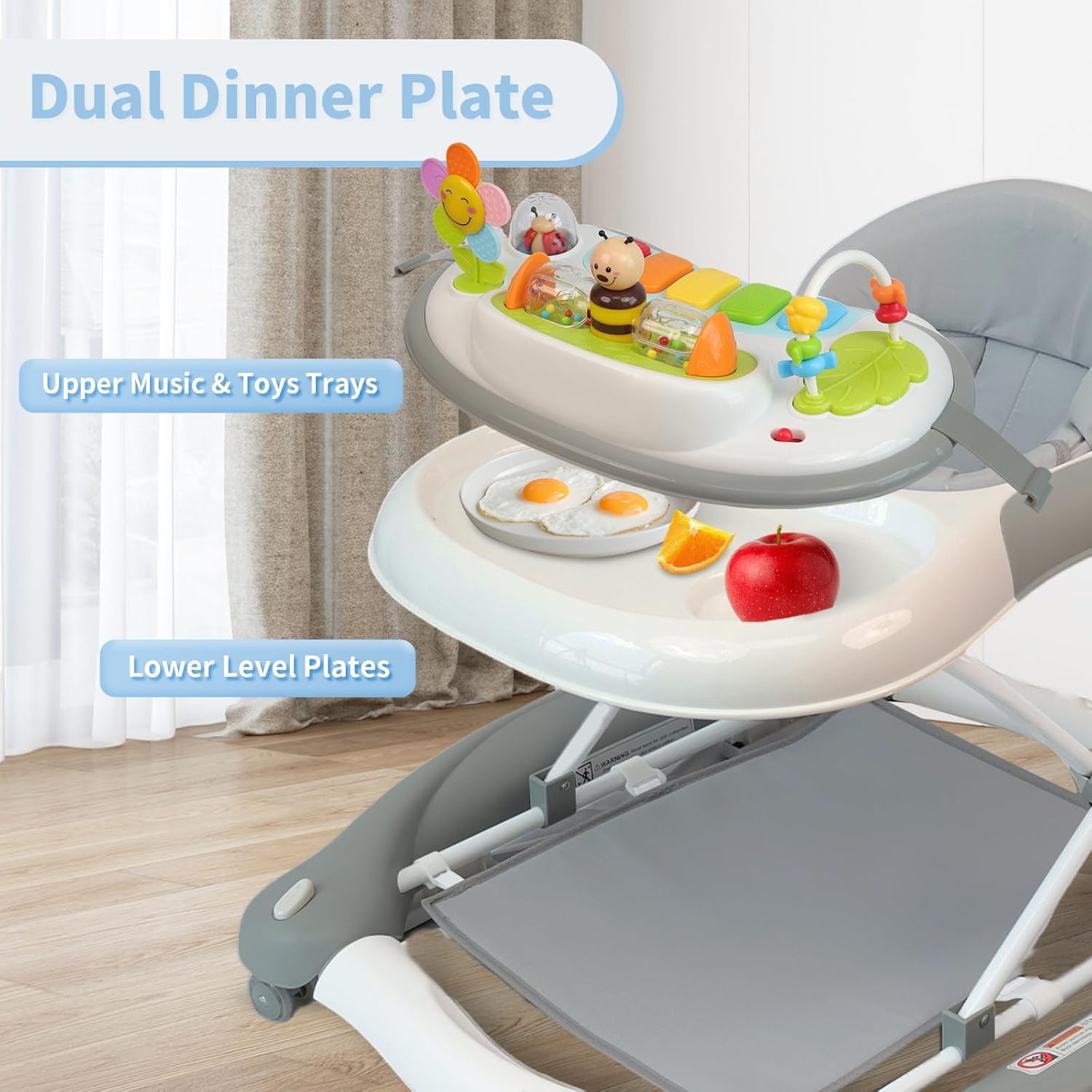 5 in 1 Baby Walker (Walk,Jumper,Rocking,Push,Eating Mode) for Boys Girls,Foldable,Music & Light,Height Adjustable,Wheels for Infant Babies,Grey