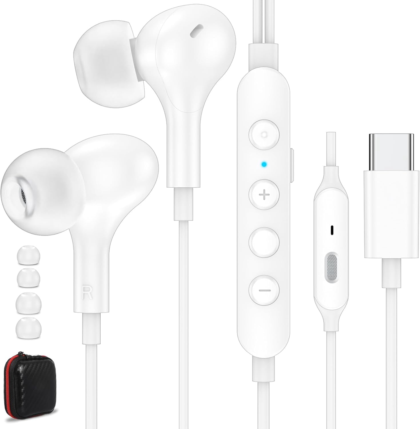 HRTGFD-USB C Headphone, Voice Changer Earbuds Wired for Google Pixel 10 9 8, Karaoke Type-C Earphone with Mic Case Deep Bass Noise Isolate for iPhone 17 Air 16 15 Pro Max Plus/Galaxy S26 S25 Ultra S2