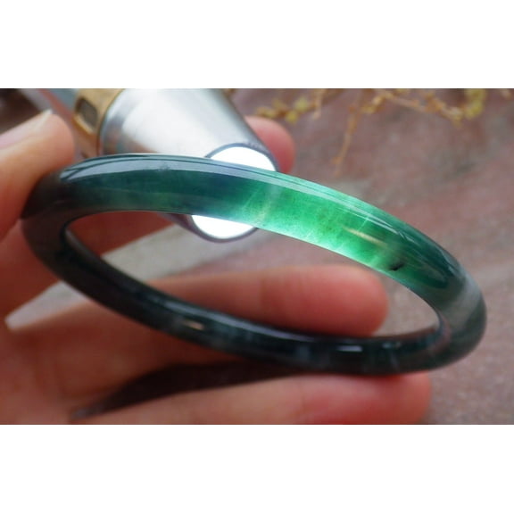 Certified Icy Green Burma Natural A JADE Jadeite Circle Bangle Bracelet 55 mm 652051 TN