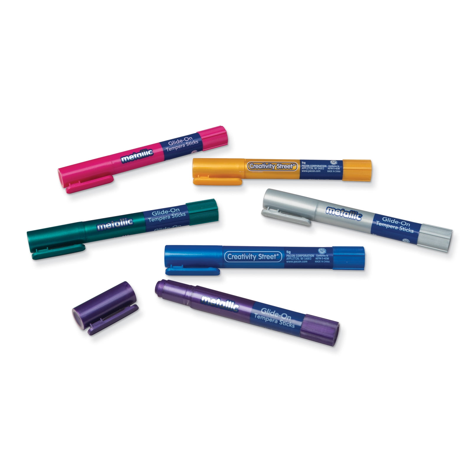 Creativity Street Glide-On Tempera Paint Sticks, Metallic Colors, 5 grams, 6 Per Pack, 3 Packs