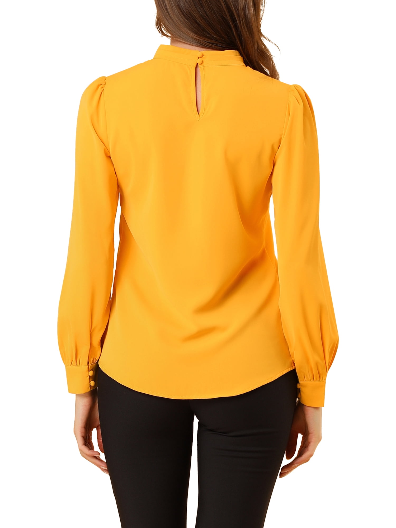 DARING DIVA Women's Stand Collar Long Sleeve Office Blouse XL Bright Yellow