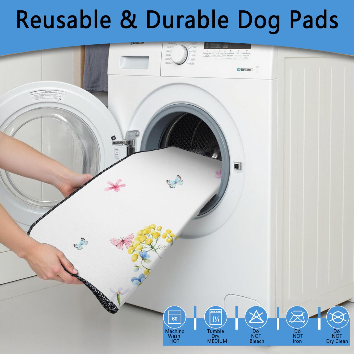 Floral Pattern Washable Pet Pads 2-Count 48x48 Inch Reusable Puppy Training Mats, Highly Absorbent Dog Floor Mat for Large Crate Areas