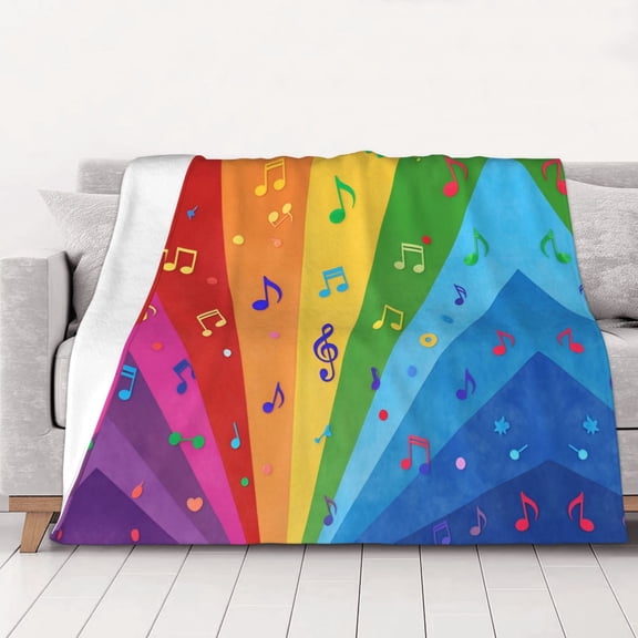 Rainbow Colorful Music Notes Throws Blanket Fleece Soft Cozy Warm Plush for Travel Chair Bedroom Living Room Sofa 60"x50"