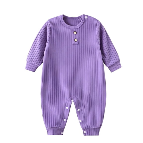 Nilvkv Newborn Onesies, Newborn Sleepers, Toddler Ribbed Round Neck Long Sleeve Romper Soft Cotton Lightweight Breathable Spring Summer One-Piece Purple 12-18 Months