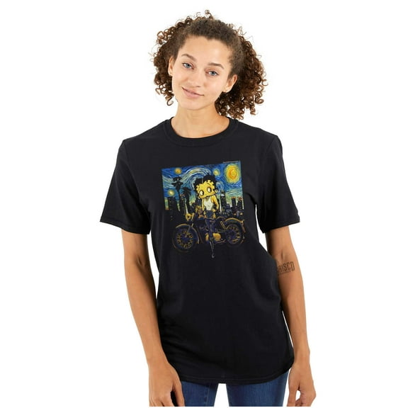 Betty Boop Biker Starry Night Art Women's Graphic T Shirt Tees Brisco Brands S