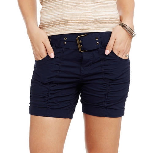 No Boundaries Juniors' Rouched Belted Shorts