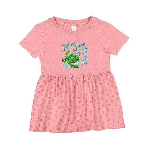 Inktastic Hilton Head Cute Sea Turtle with Waves and Bubbles Girls Baby Dress