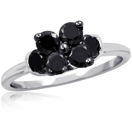 JewelersClub 1.00 CTW Round cut Black Diamond Sterling Silver Ring