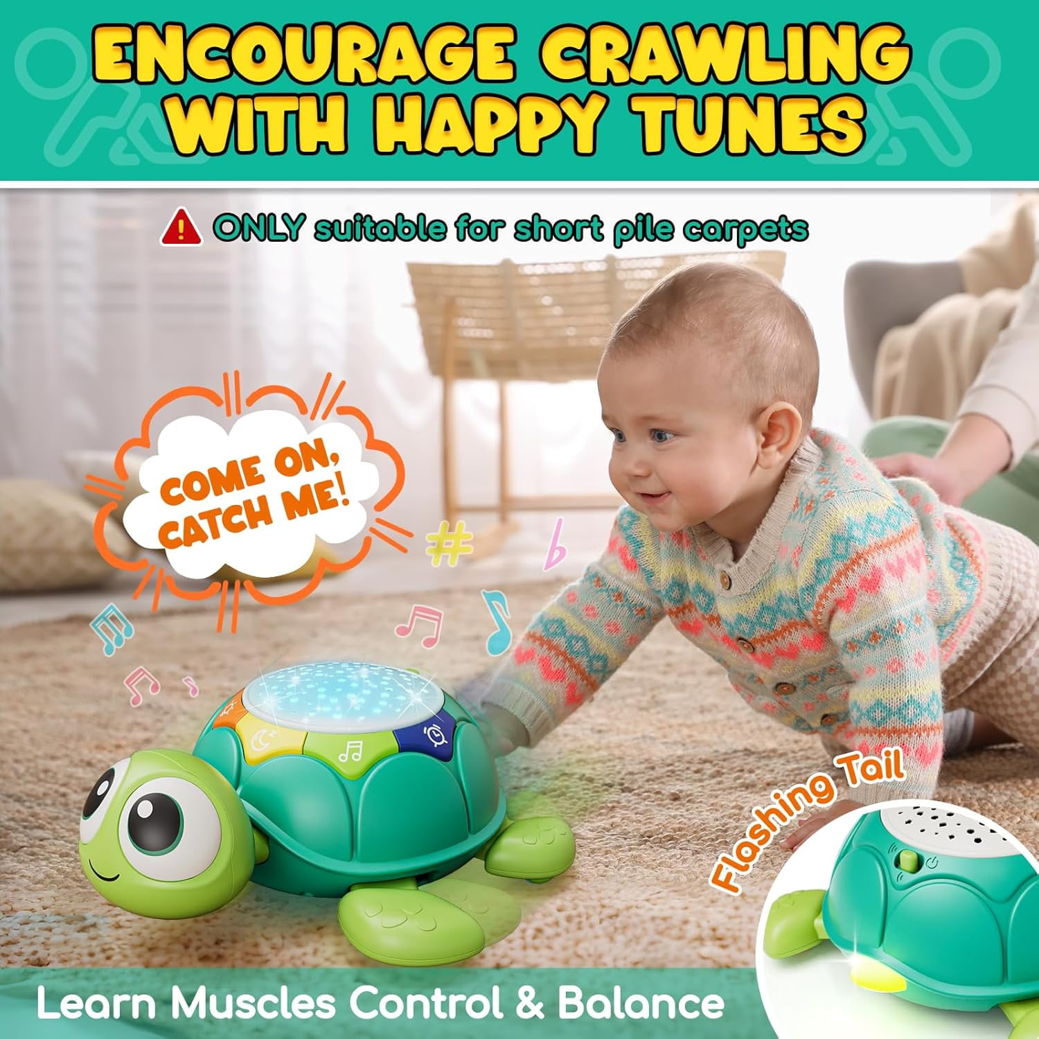 Baby Crawling Turtle Toy with Lights & Music, Sensory Learning Walking Animal Toy,0-6 Months Infant Toys, Gifts for Newborn First Birthday