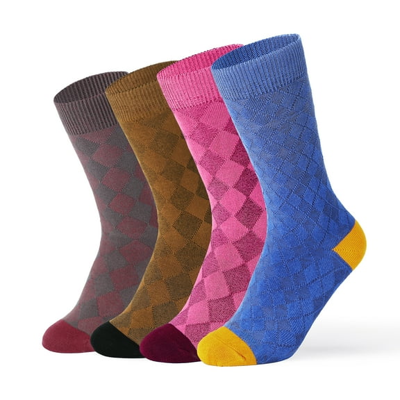 Gaoso Women's Retro Stretch Socks 4-Pack High Ankle Crew Socks with Argyle & Plaid Patterns, Breathable Cotton Novelty Socks for Shoe Size 5-9