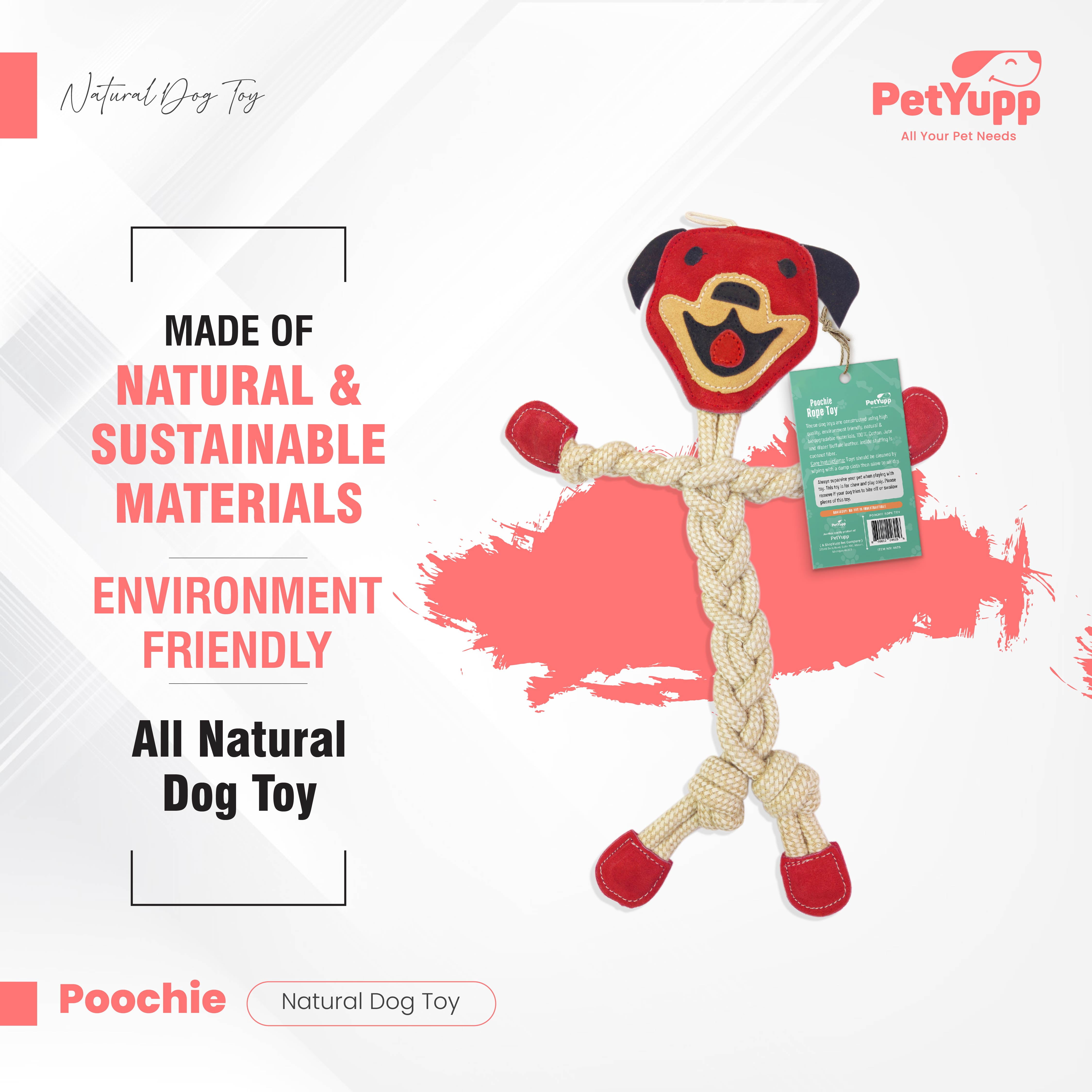 PetYupp Cotton Rope Chew Toy with Real Leather for Small Dogs & Puppies, Poochie