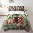 thumbnail image 2 of Manfei Xmas Cardinal Bird Bedding Comforter Set 7pcs, Merry Christmas Full Bedding Set, Pinecone Leaves Fitted Sheet Flat Sheet, Luxury Bedroom Decor, 2 of 8