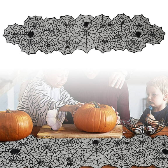 Black Lace Spider Web Table Runner for Halloween Decorations 72.04 Inch Halloween Party Dinner Table Decor Indoor Spider Web Lace Runner for Kitchen Coffee Table Halloween Masquerade Party