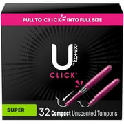 U by Kotex Click Compact Tampons, Super, Unscented, 32 Count