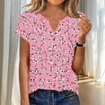 thumbnail image 2 of Short Sleeve T Shirts for Women Floral Printed V Neck Graphic Base Tees Loose Fit Casual Summer Tshirts (XL, Pink), 2 of 7
