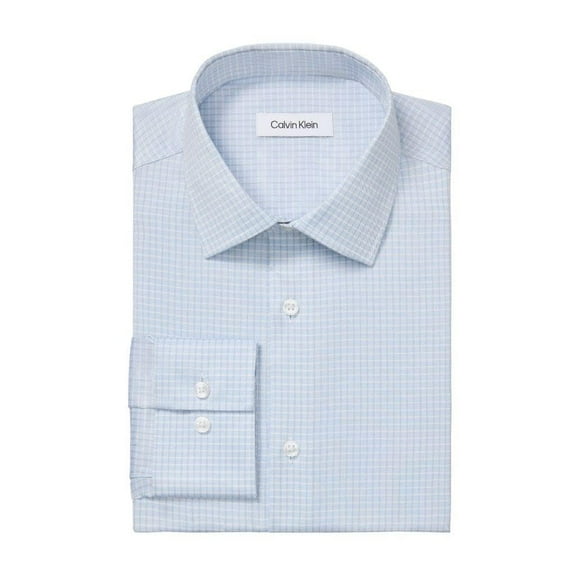 Calvin Klein Men Slim fit Dress Shirt Large 16.5 in 32-33 Blue Plaid
