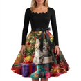 thumbnail image 5 of Women's Fashion Retro Long-sleeved Square Collar Christmas Printed Evening Dress for Party and Holiday Events, Elegant Women's Vintage Style Gown,Wine,2XL, 5 of 5
