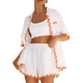 thumbnail image 1 of SUNSIOM Women's 2 Piece Short Set, Lapel Neck Short Sleeve Button Down Tops + Drawstring Shorts Summer Outfits, 1 of 9