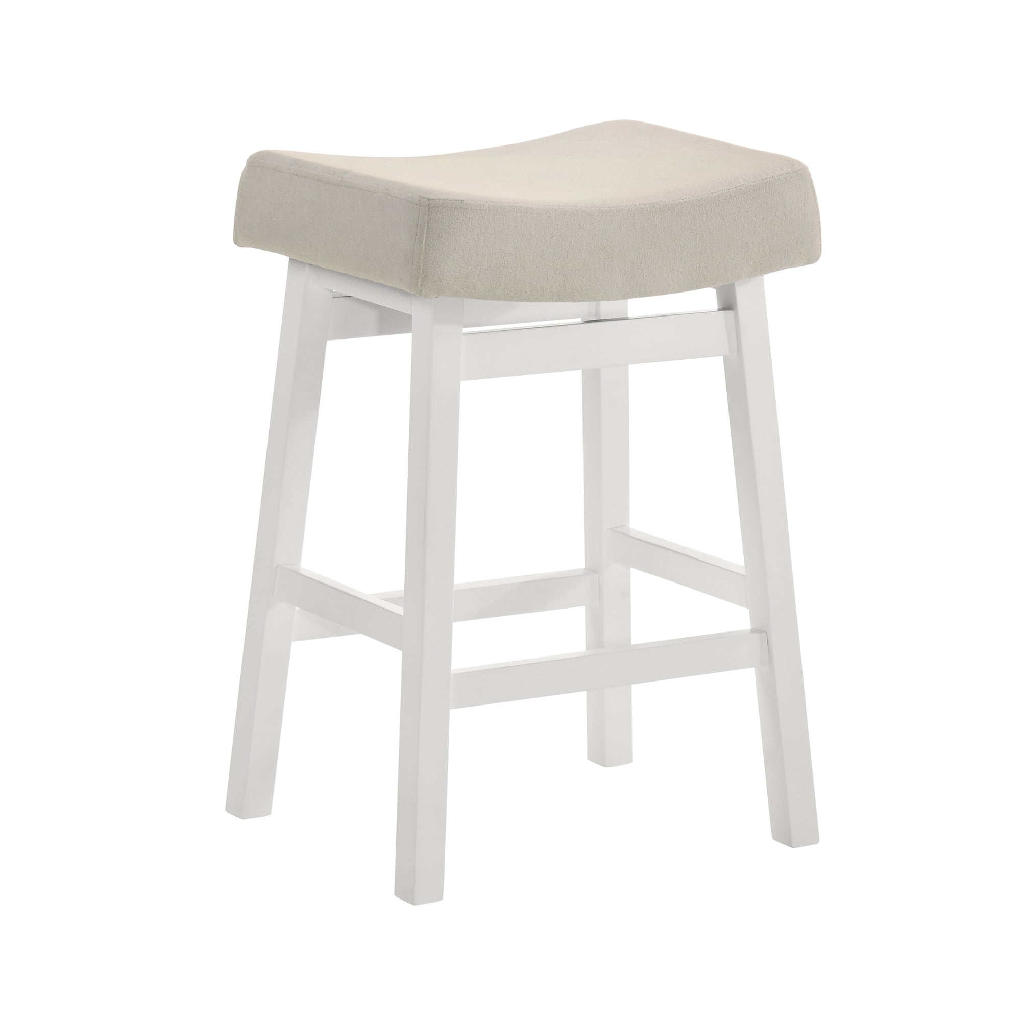 Lenon Modern Farmhouse Wood Counter Height Kitchen Bar Stool in White Finish with Cream Fabric Upholstered Seat - Set of 4