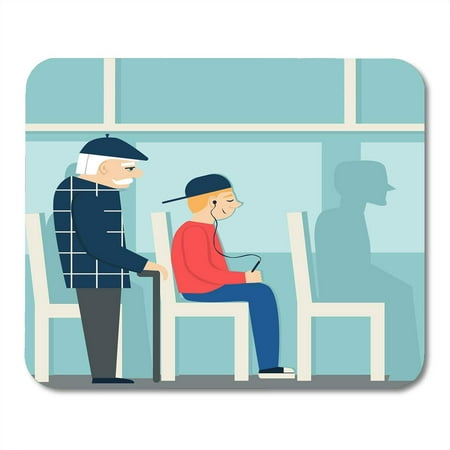 SIDONKU Old Good Manners Retired Man in The Bus to Give Way Elderly Person Tired and Young Boy with Player People Mousepad Mouse Pad Mouse Mat 9x10