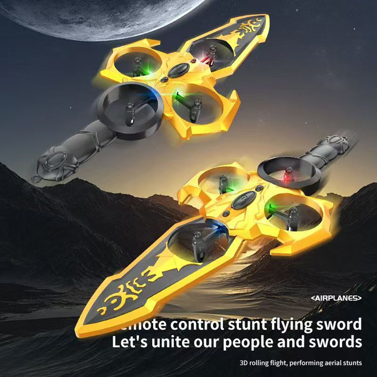 SZ1 Remote Control Flying Sword Drone, 2.4GHz 4-Channel Stunt RC Aircraft with 360° Flip, LED Lights & Headless Mode, Easy to Fly High-Speed Fighter Dagger