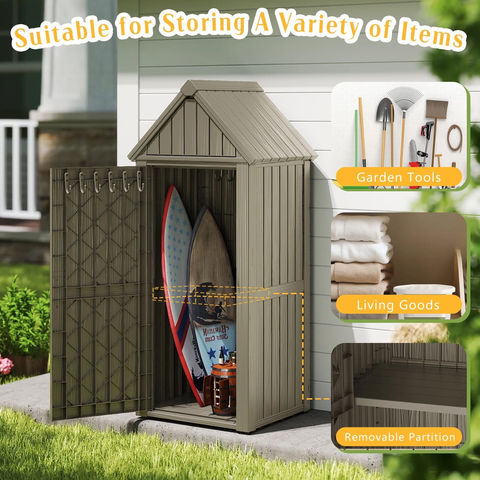 EasyUp Outdoor Storage Shed, Waterproof Resin Garden Tool Shed, Heavy-Duty Weather-Resistant Cabinet for Patio, Backyard, or Garage
