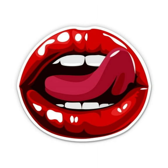 Sexy Lips Tongue - 3" Vinyl Sticker - For Car Laptop I-Pad Phone Helmet Hard Hat - Waterproof Decal