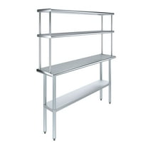 AmGood 14" x 60" Stainless Steel Work Table With 12" Wide Double Tier Overshelf | Metal Kitchen Prep Table & Shelving Combo