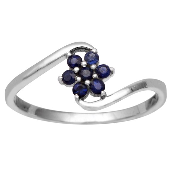 2mm Round Shape Blue Sapphire 925 Sterling Silver Flower Women Stackable Valentines Day Gift Ring