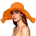 thumbnail image 4 of CheerKidz Women's Wide Brim Foldable Sun Hat with Bow Detail Color-Block Beach Bucket Hat Fashionable Outdoor UV Protection Cap (Orange,Free Size)., 4 of 8
