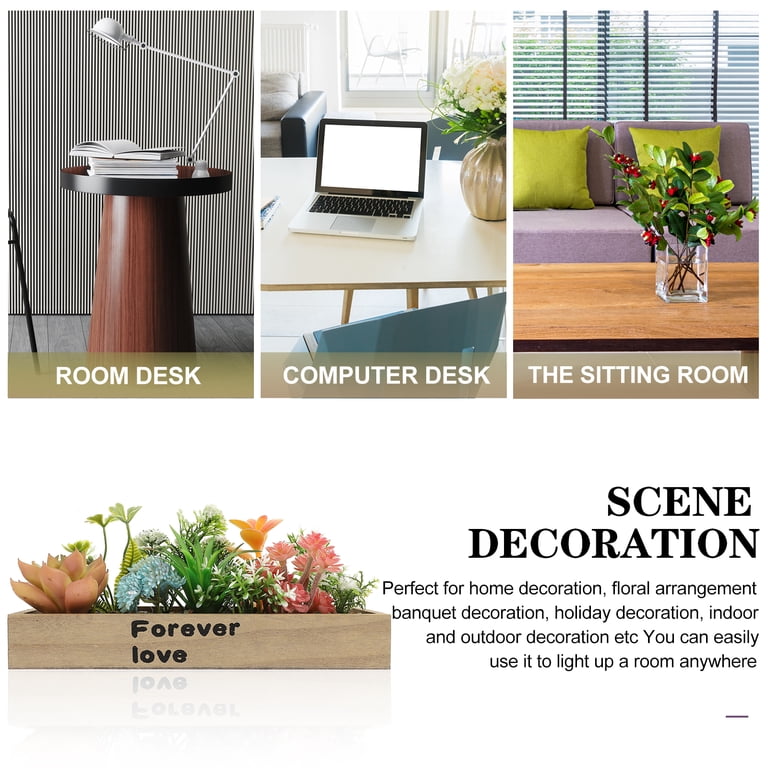 unbranded 4pcs Artificial Wooden Box Bonsai Simulation Potted Succulent TV  Cabinet Desktop Decoration