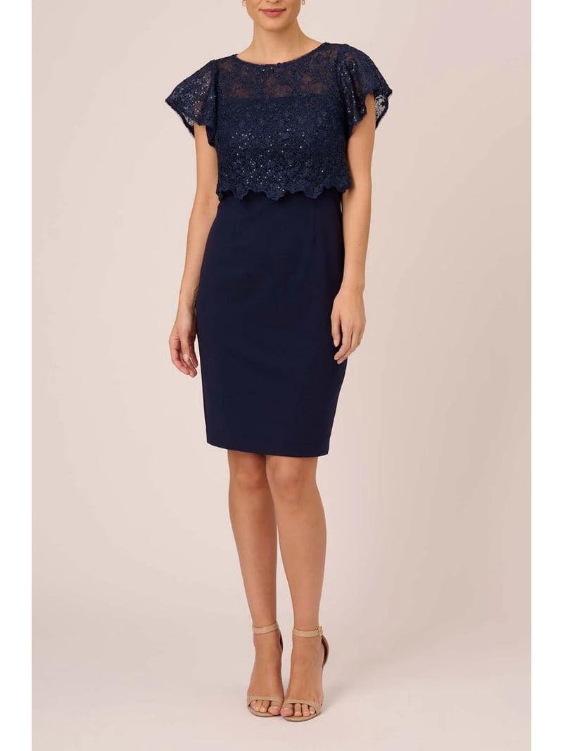 Adrianna Papell Womens Sheath Cap Sleeve Solid Dress, 14