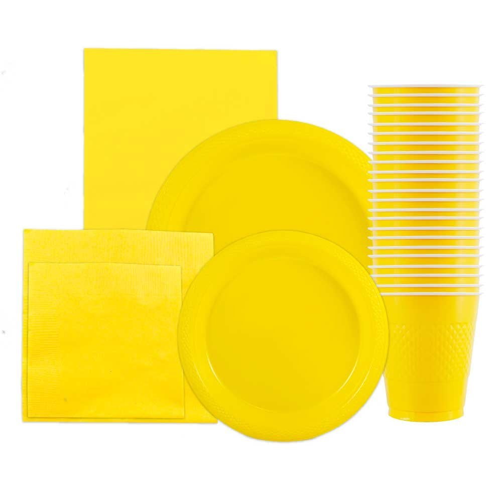 JAM Party Supply Assortment, Yellow, 6/Pack, Plates (2 Sizes), Napkins (2 Sizes), Cups (1 Pack