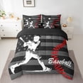thumbnail image 2 of Homewish Cartoon Baseball Print Bedding Comforter Set 7pcs for Kids, Ball Sports Athlete Queen Bedding Sets, Vintage US Flag Reversible Queen Sheet Sets, Lightweight Room Decor, 2 of 7