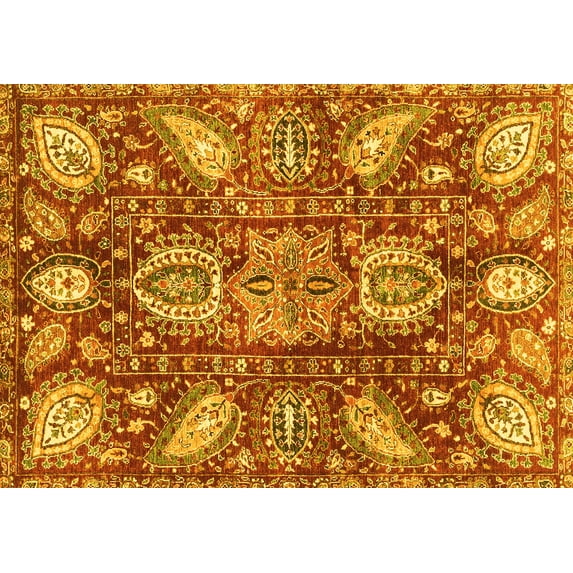 Ahgly Company Machine Washable Indoor Rectangle Abstract Yellow Modern Area Rugs, 8' x 10'