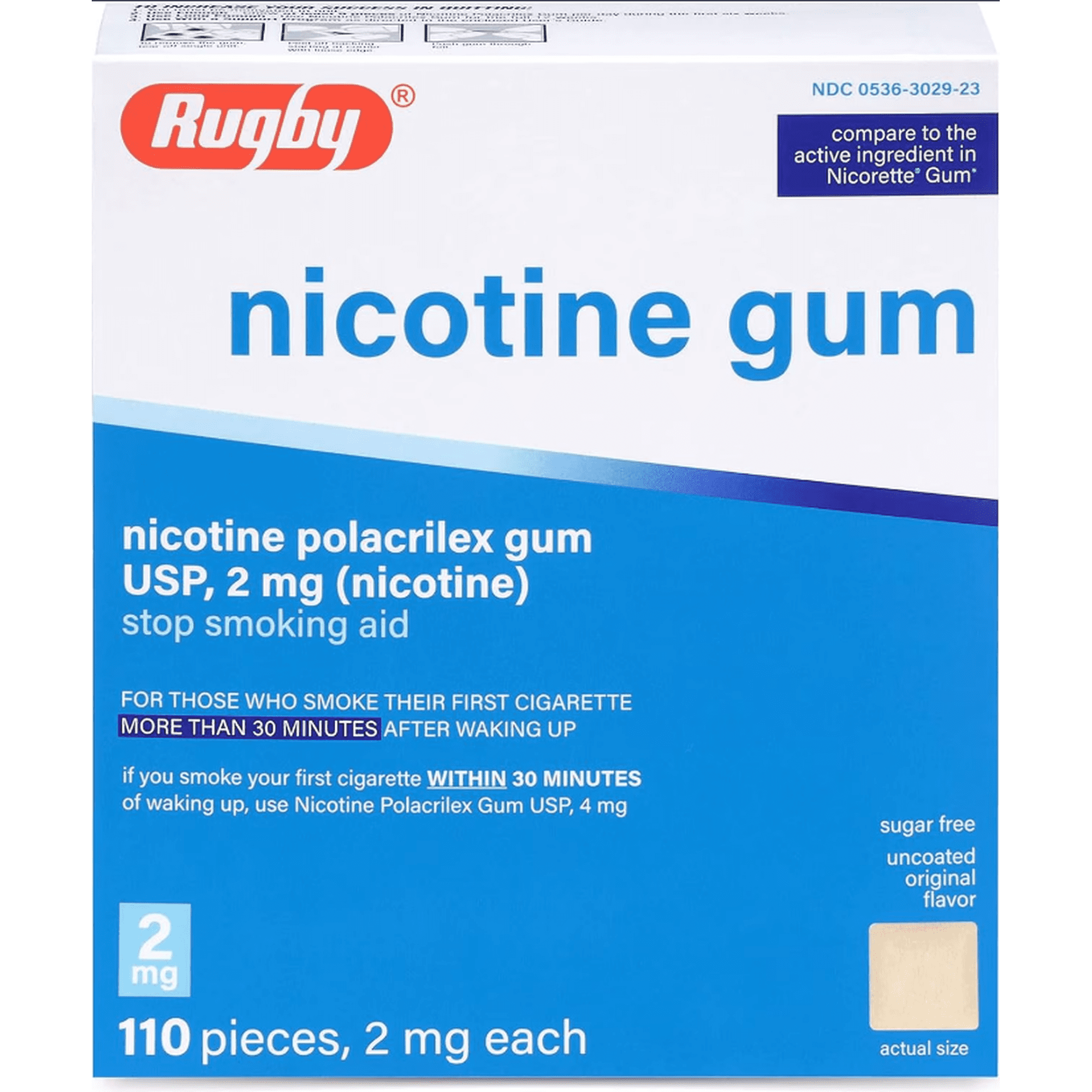 Rugby Polacrilex 2mg Nicotine Gum - Original Flavor, Stop Smoking Aid Sugar-Free, 110 Count
