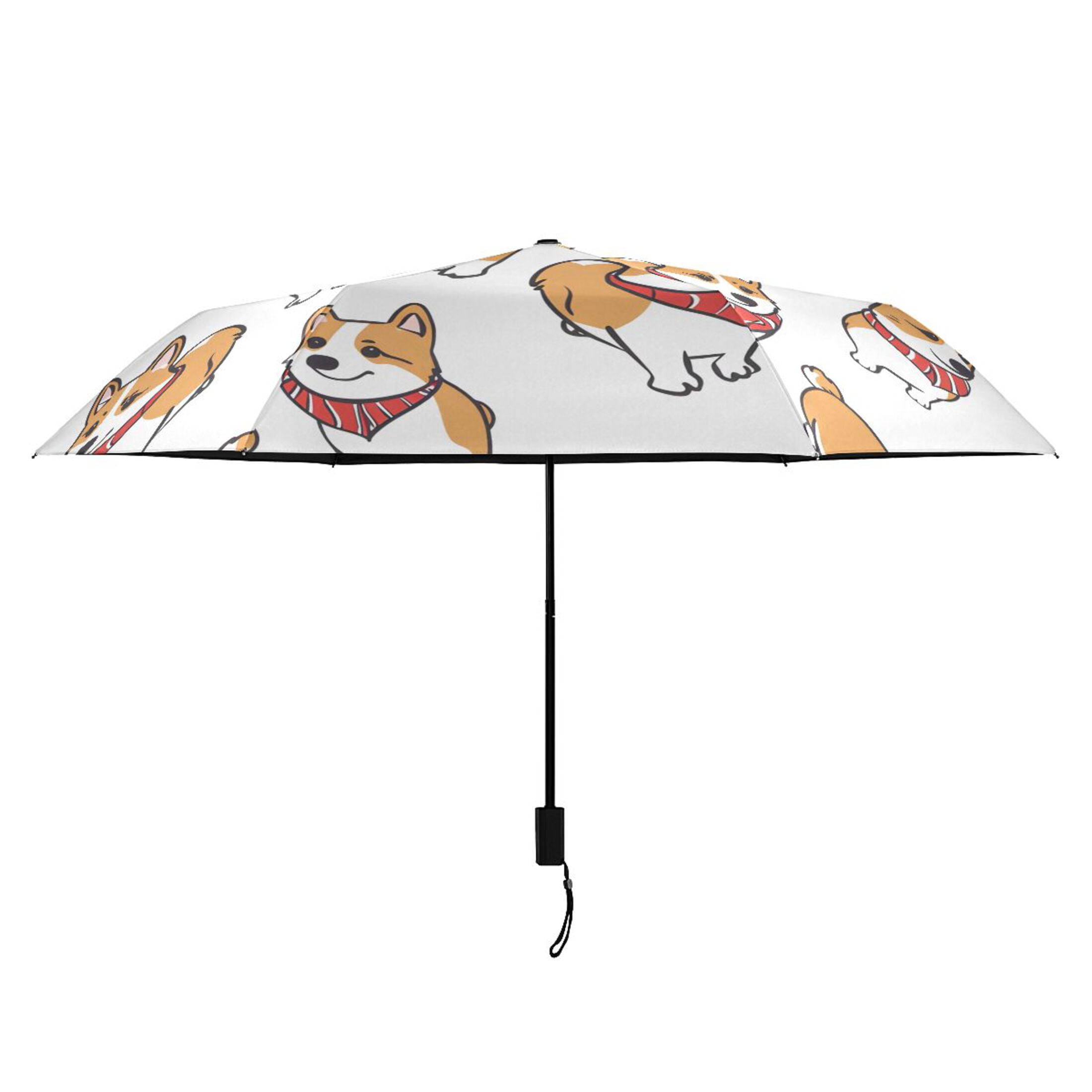 Corgi Dog with Scarves Compact Sun Umbrella Windproof Travel Umbrellas for Rain Strong Portable UV Protection