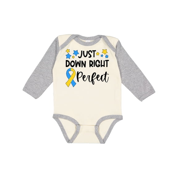 Inktastic Just Down Right Perfect Down Syndrome Awareness Ribbon Boys or Girls Long Sleeve Baby Bodysuit