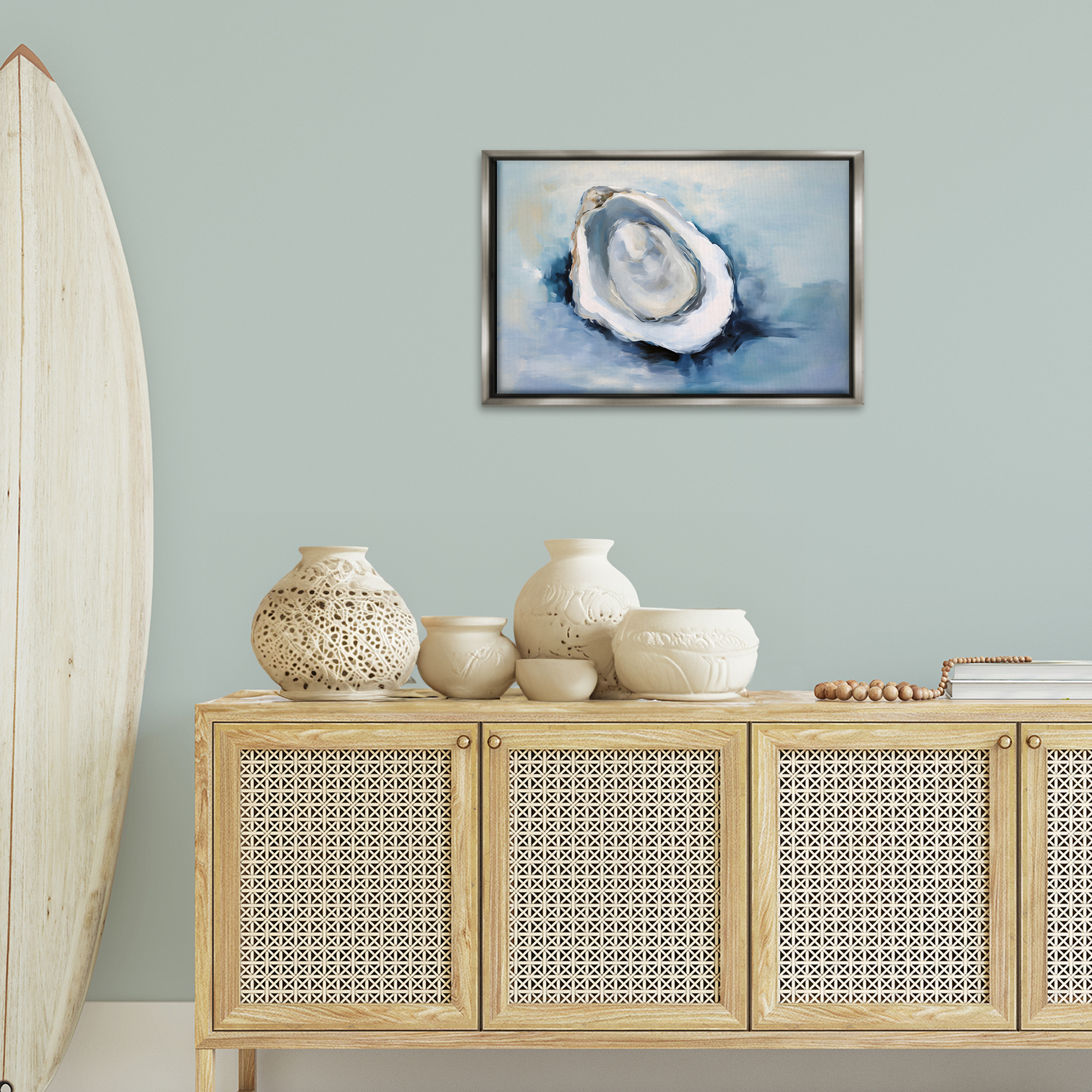 Stupell Industries Traditional Mollusk View Nautical & Beach Painting Gray Floater Framed Canvas Art Print Wall Art, 25 x 17
