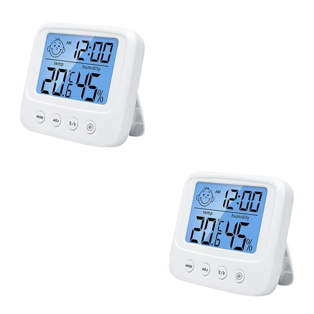 Injueey Higrómetro Mano de obra Termómetro LCD Medidor de humedad Artesanía Higrómetros digitales ajustables Blanco con retroiluminación Blanco con luz de fondo 2Conjunto