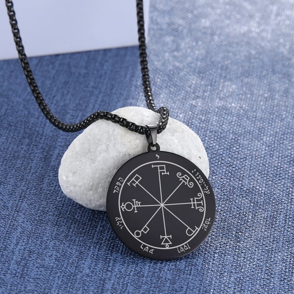EUEAVAN Wicca Key of Solomon Pentacle Stainless Steel Talisman Men Black Necklace