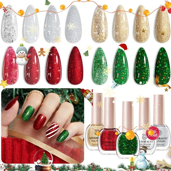 Set de Esmaltes de Uñas AZUREBEAUTY con Brillos Navideños 4 Colores