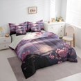 thumbnail image 2 of Homewish Dreamy Cherry Blossom 7 Pieces Full Size Bedding Sets,Japanese Landscape Full Size Bed in a Bag,Purple,Light Gray Reversible, 2 of 8