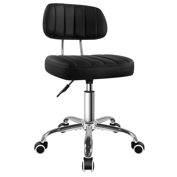 WIAIO Square Swivel Stool with Wheel Perfect for Work SPA Shop Massage Height-adjustable Rolling Stool Chair with Back,Black