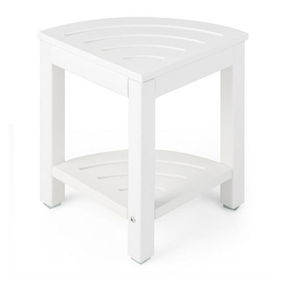 Corner Shower Bench with Storage - Heavy Duty HDPE Shower Stool for Shaving - 330lbs Capacity - Bathroom Footrest - Indoor/Outdoor Use - Brown/White