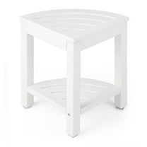 Corner Shower Bench with Storage - Heavy Duty HDPE Shower Stool for Shaving - 330lbs Capacity - Bathroom Footrest - Indoor/Outdoor Use - Brown/White