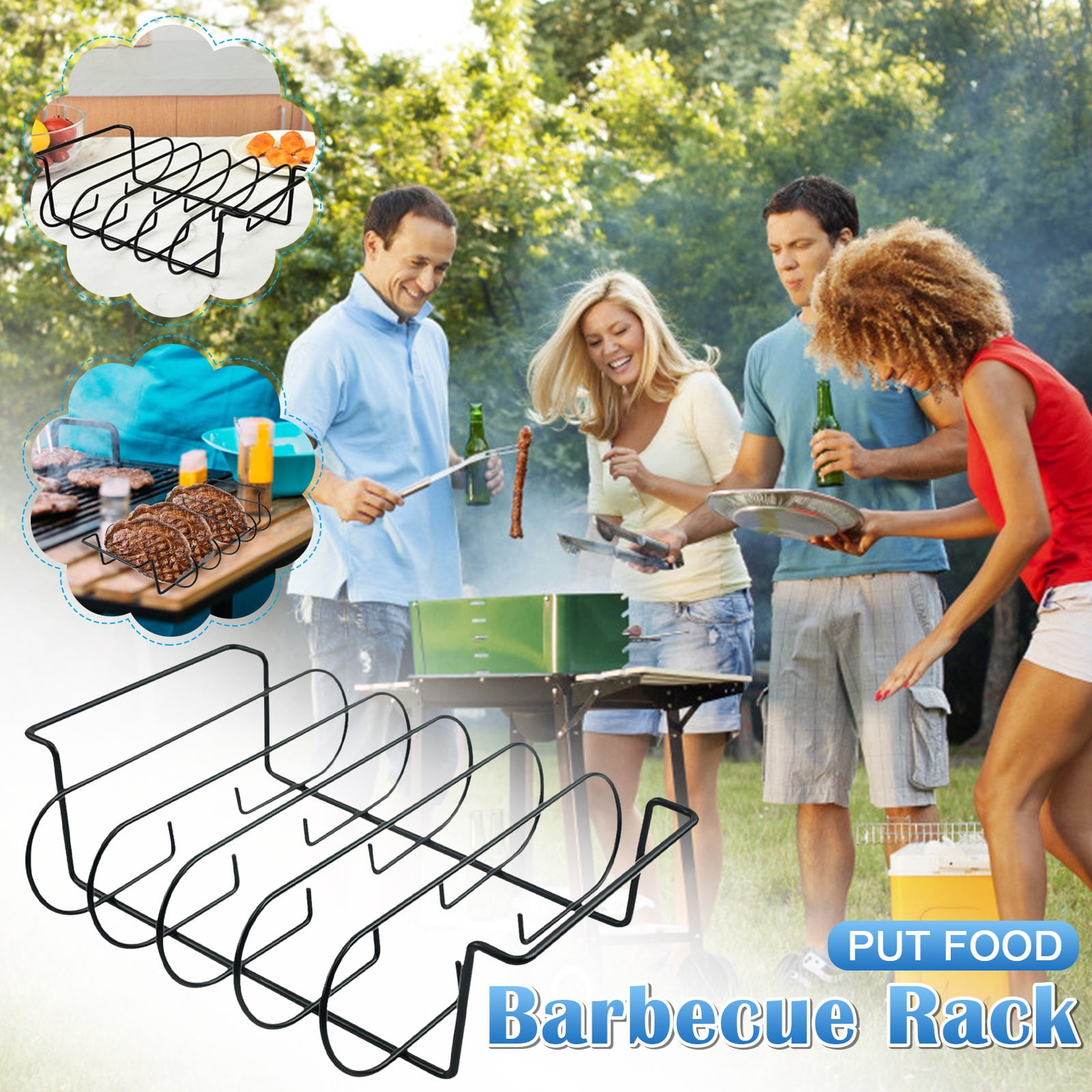 EGNMCR Barbecue Accessories Barbecue Tools Spareribs Grill Rib Rack For Gas Smoker Charcoal Grill Hold 5 Racks Grill Holder