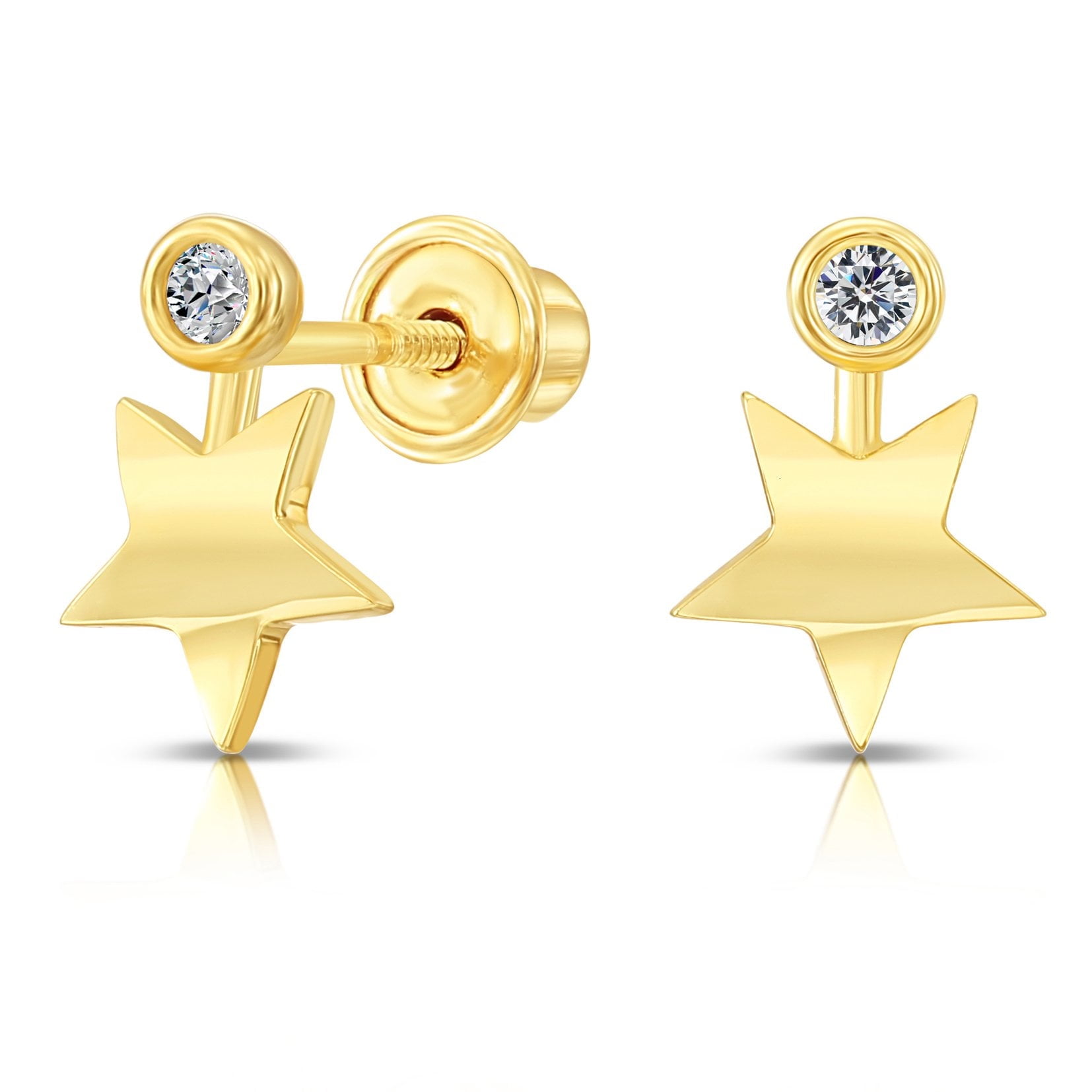 Tilo Jewelry 10K Yellow Gold Star CZ Stud Post Earrings with Cubic Zirconia CZ Stones | Secure Screw-Backs | Dainty Everyday Earrings for Women & Unisex