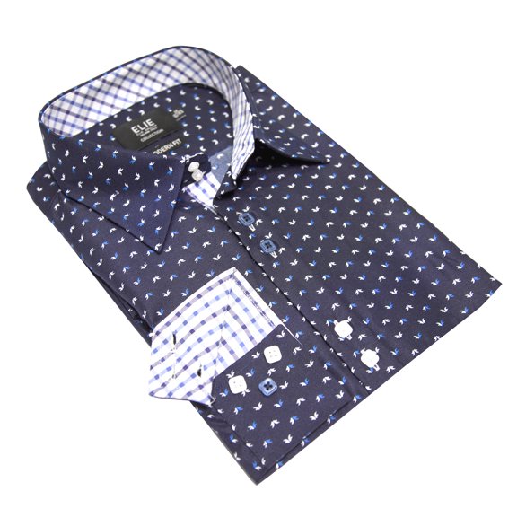 Elie Balleh Navy Geometric Navy Men's Button Down Shirt
