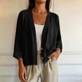 thumbnail image 4 of Yyeselk Women's 3/4 Sleeve Cotton Linen Cardigan Button Down Open Front Lightweight Casual Baggy Cardigans Black L, 4 of 7